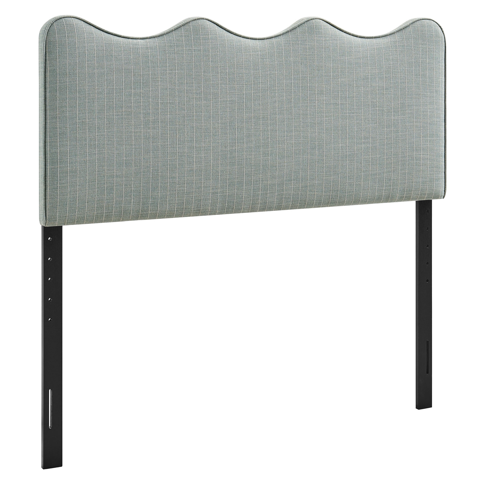 Athena Striped Fabric Upholstered Queen Size Headboard in Spa Blue Stripe