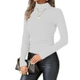 thumbnail image 3 of YOIAVAIOY Women's Mock Neck T Shirt Long Sleeve Textured Turtleneck Tops Knit Ribbed Shirts Soft Thermal Casual Undershirts White S, 3 of 10