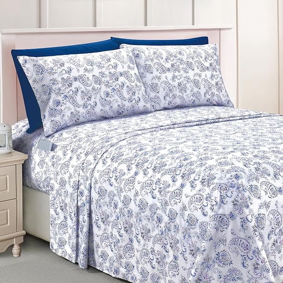 Elegant Comfort Bed Sheets Paisley Pattern - 1500 Series Hotel Quality Microfiber Softness Wrinkle and Fade Resistant (4-Piece) Bedding Set, Twin/Twin XL, Paisley Indigo
