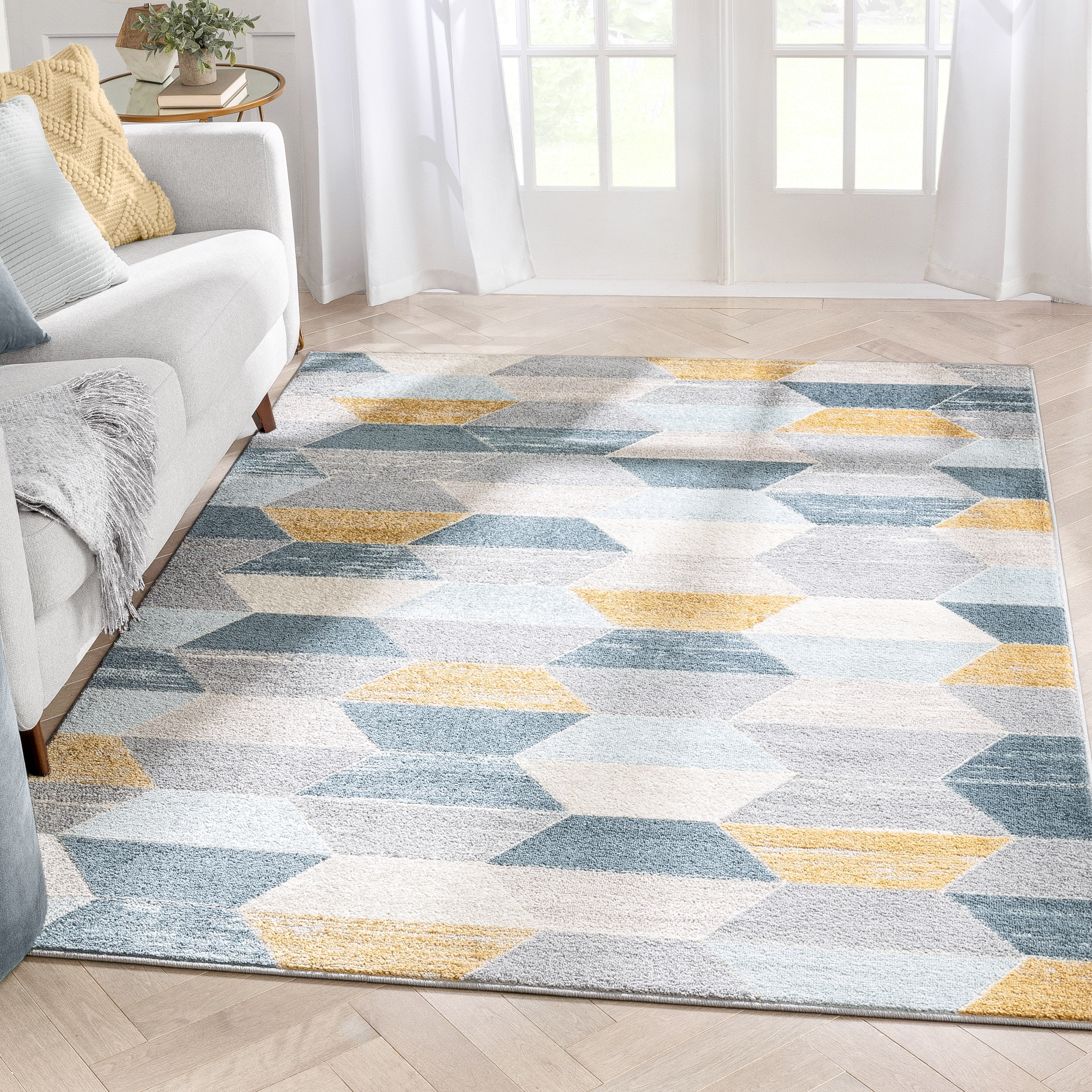 Well Woven Mystic Maddox Contemporary Geometric Blue 2'7" x 9'10" Runner Rug