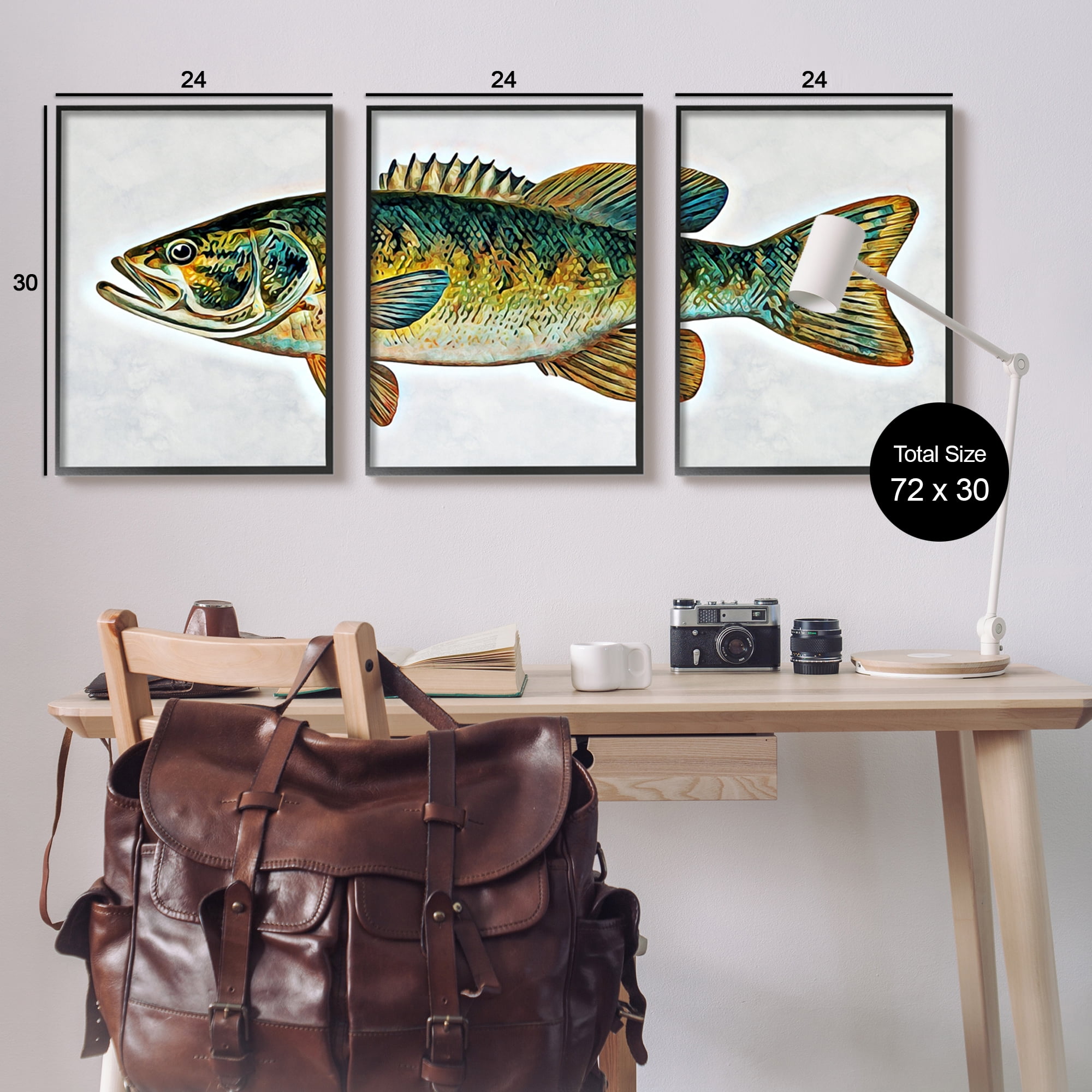 Stupell Lake House Bass Fish Wildlife Animals & Insects Painting Black Framed Art Print Wall Art, Set of 3