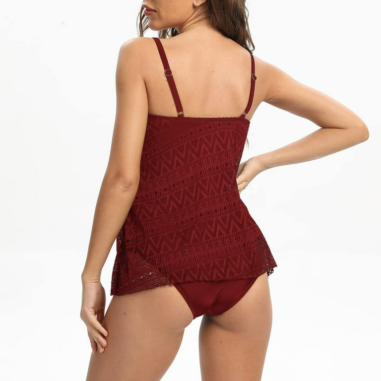 Crochet Tankini Swimsuits for Women Two Piece Bathing Suits Strap  Sleeveless Swim Top and High Waisted Triangle Bottom