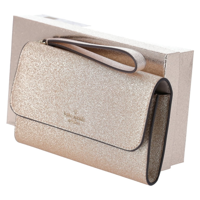 Kate Spade Glimmer Boxed Medium Flap Phone Wristlet Wallet Gold Glitter Holiday Walmart