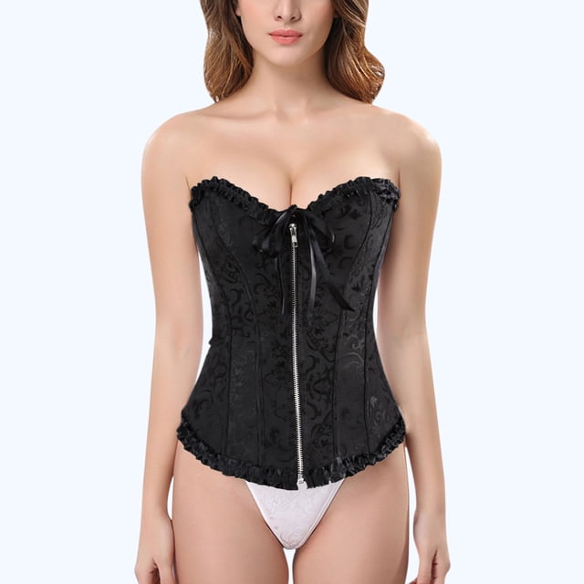 Haut Bustier Corset à Fermeture à Glissière en Dentelle Aguichant pour Femmes, G-string, Vêtement de Maintient