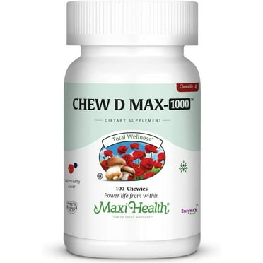 Maxi Health Chewable Vitamin D3 1000 IU – Bone & Immune Support – Natural Berry Flavor – 100 Chewables