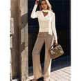 thumbnail image 4 of Blusa Informal de Larga con Cuello Vuelto y Fruncido para Mujer con Bufanda Beige L, 4 of 10