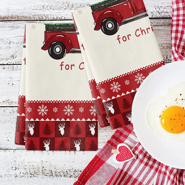 D-GROEE Christmas Microfiber Kitchen Towels Oversized Embroidered Xmas Decorative  Dish Towels 60cm x 40cm for Winter Holiday Kitchen Drying Cooking 