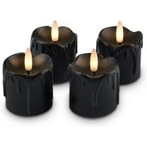 2'' Black Flameless Votive Candles Real Wax Dripping Design, LED Faux Battery Operated Tealight Candles with Timer for Halloween - Set of 4