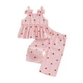 thumbnail image 2 of Loicainy Toddler Baby Girls Outfit for Valentines Day 6 12 18 24 Months 2T 3T 4T Striped Heart Sleeveless Camisole with Trousers Summer Clothes Set, 2 of 9