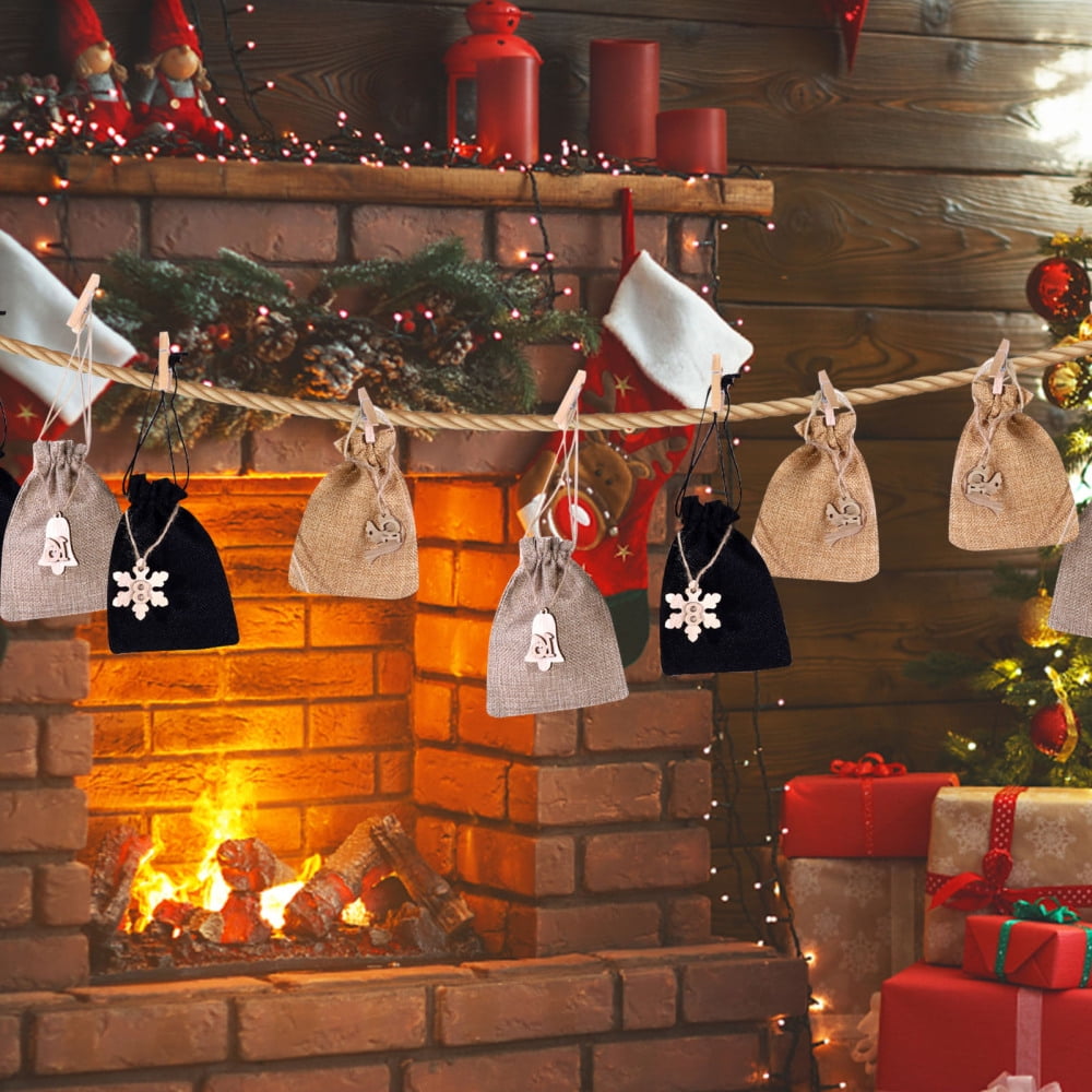 Ksruee Burlap Advent Calendar Bags Fillable Advent Calendar with 24 Drawstring Bag Candy Gift Bags with Drawstring for Kids and Adults Christmas Home Decoration functional