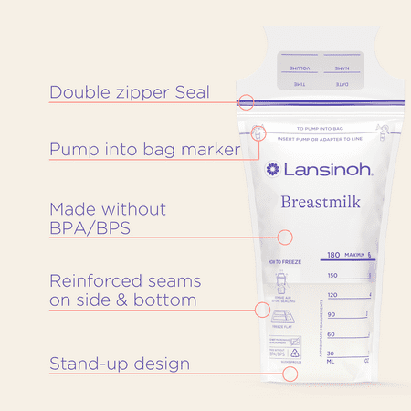 Lansinoh Breastmilk Storage Bags, Fast Freeze and Thaw, 25 Count, Baby Essentials, 6oz