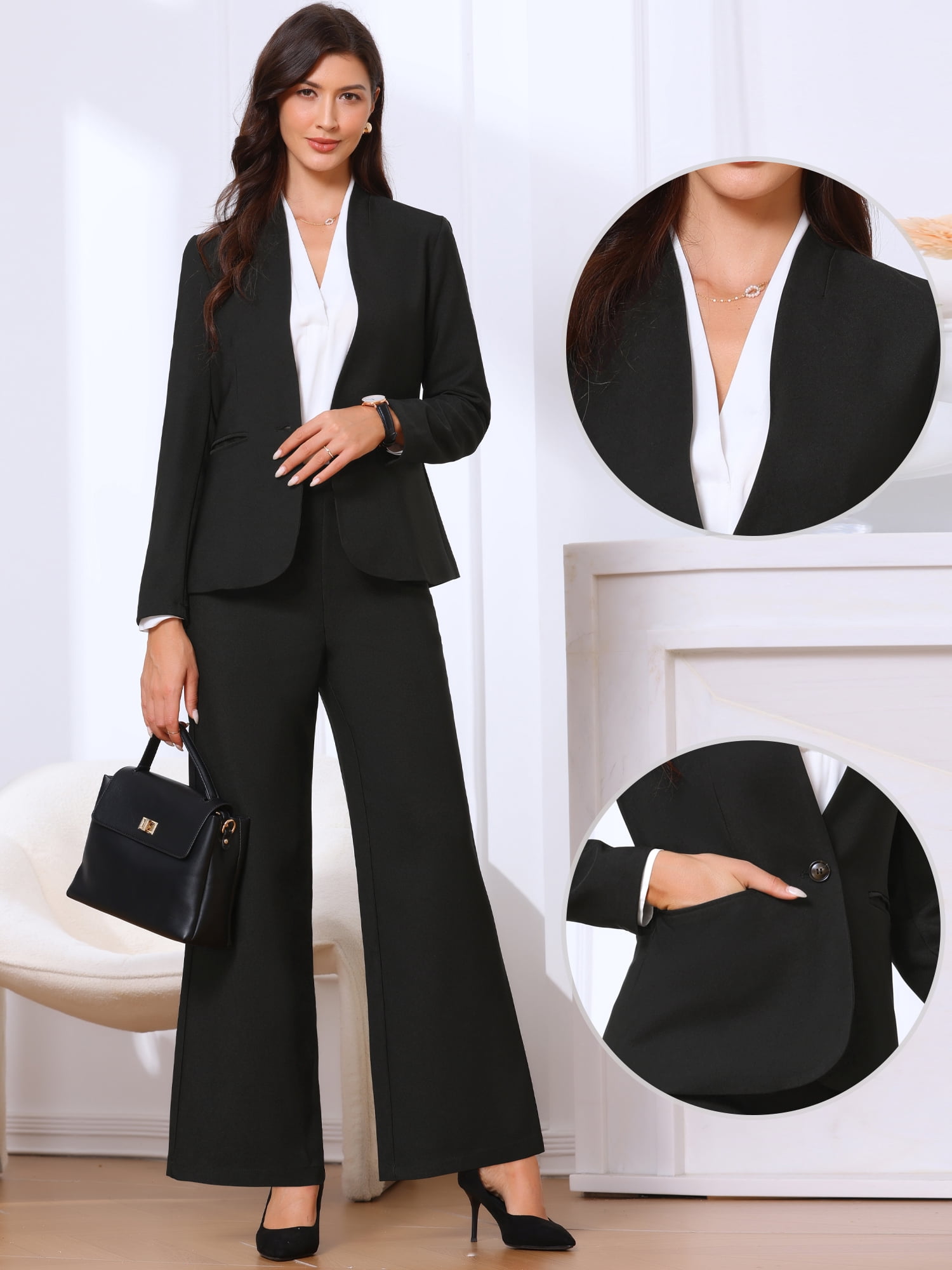 DARING DIVA Women's Dressy 2 Pieces Office Blazer and Pants Set XL Black
