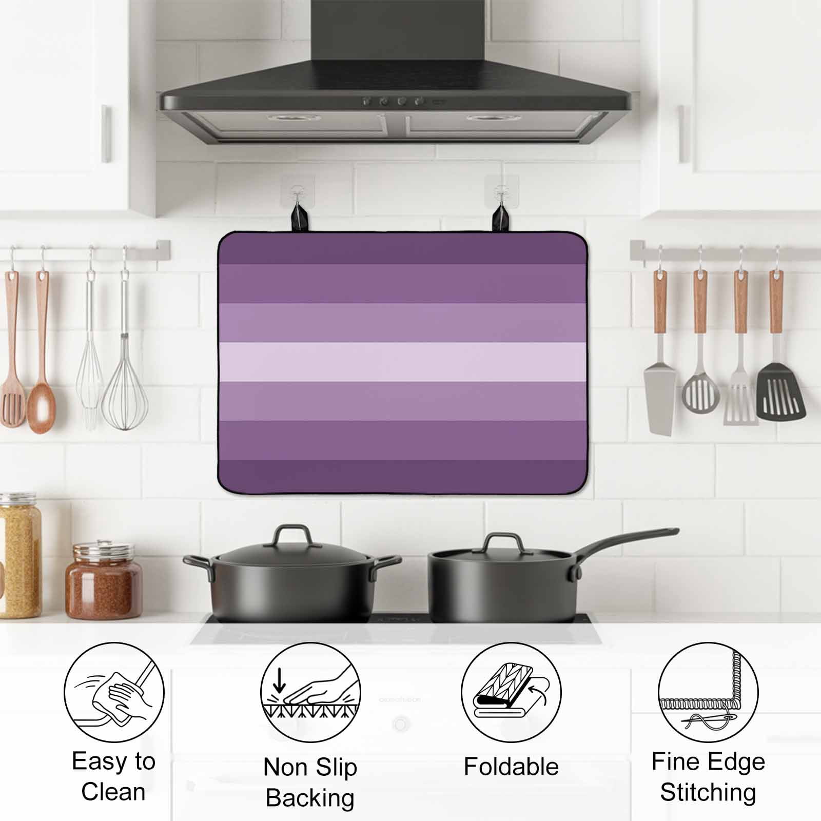 Geometric Purple, Stove Top Cover for Electric Stove, Heat-proof & Non Slip Glass Top Stove Cover Protector, Solid Ombre Geometric Modern Stripe Kitchen Flat Cooktop Rubber Mat 31x24 Inches