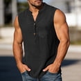 thumbnail image 5 of Lmueinov Mens Cotton Linen Tank Top Shirts Casual Sleeveless Slim Fit Henley Shirt for Men Basic Summer Tops, 5 of 8