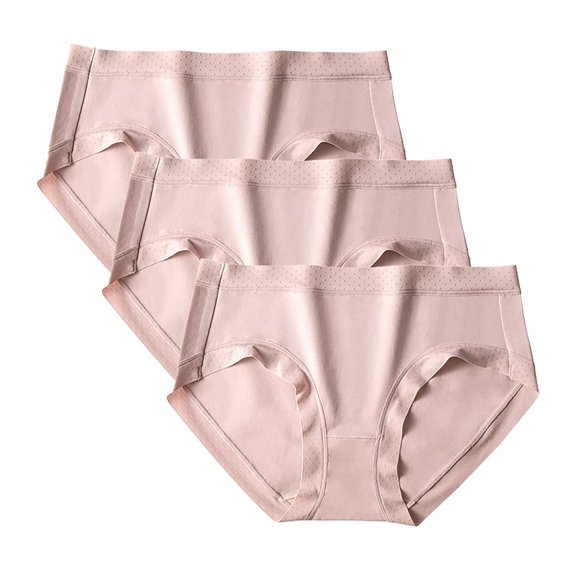 3PC Women Under Wear Pack Women Plus Size High Waisted Underwear Breathable Womens Underwear(Beige)