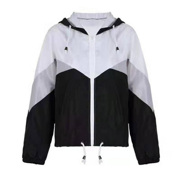 TIANEK Women Coat & Jacket,Womens Long-sleeved Hooded Zipper Stitching Contrast Color Windbreaker Coat