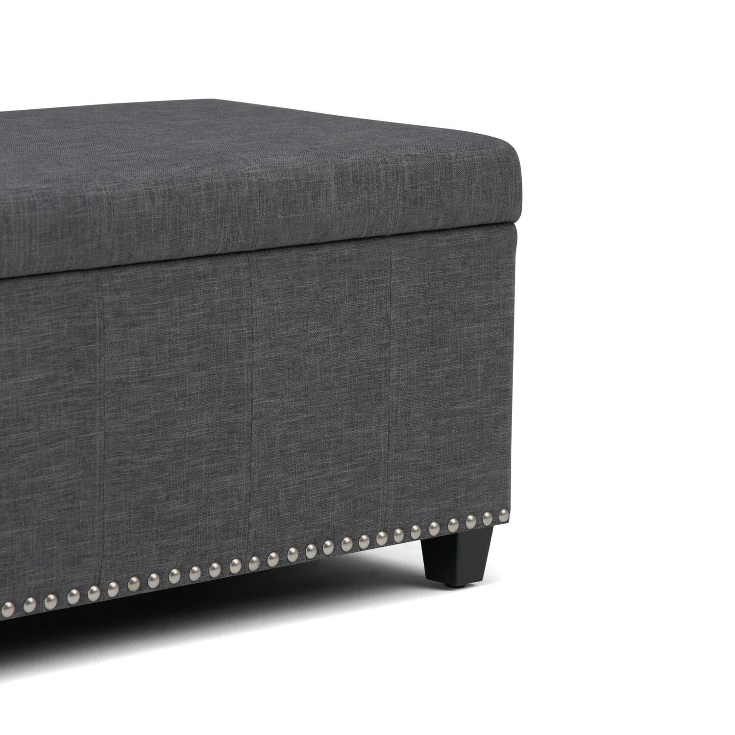 Amelia 33 inch Wide Storage Ottoman Bench in Midnight Black Vegan Leather