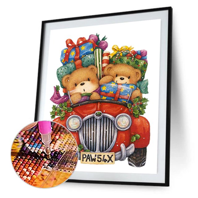 Cuadros Decorativos Kits de pintura de diamante 5D DIY Taladro redondo completo Mosaico de oso de dibujos animados (E1462) Wdftyju embutido en tela