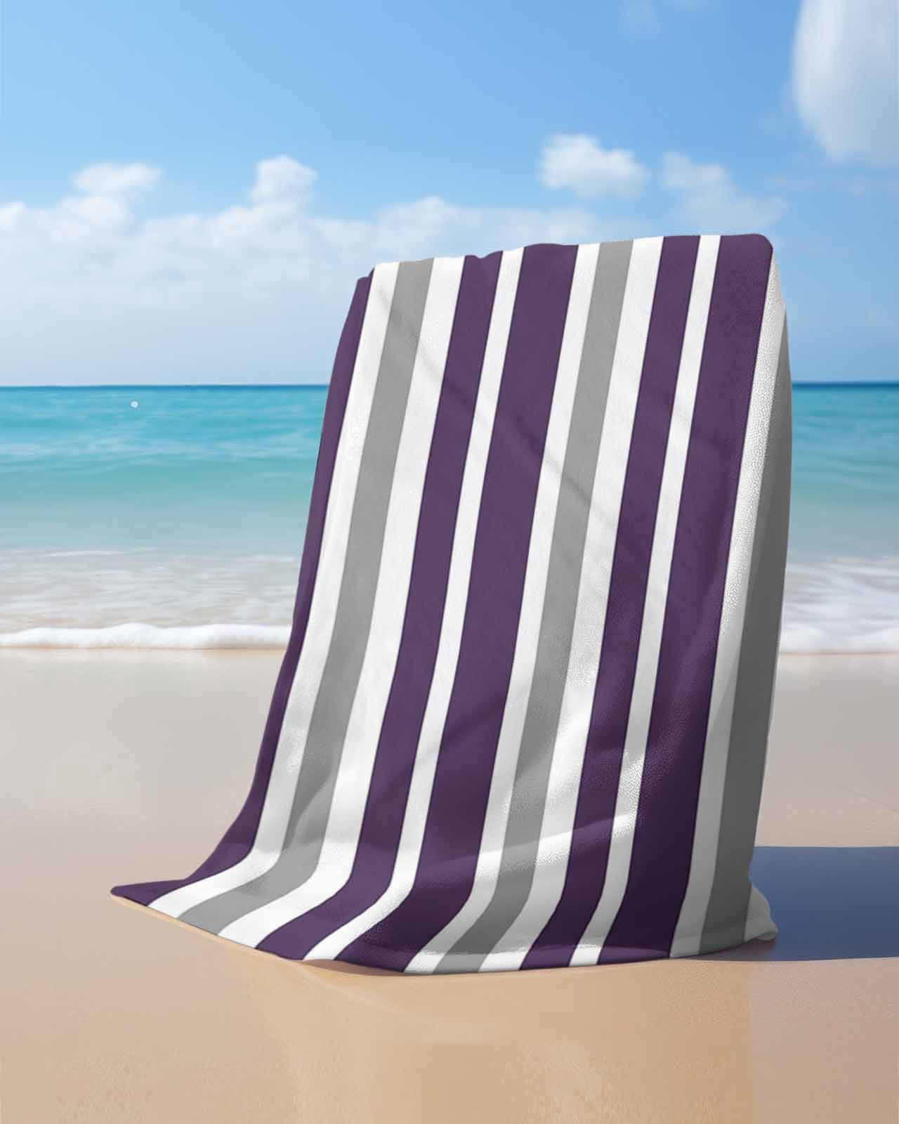 Purple Grey Striped Beach Towels Oversized Super Absorbent, Modern White Abstract Art Aesthetics Lightweight Bath Towel Quick Dry Sets For Bathroom/Pool/Rv Camping/Beach Play/Gym Room/Picnic 30"x60"