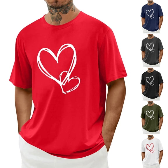Eryao Men's Valentine's Day Shirt Graphic Muscle Tees Funny Heart Print Short Sleeve Crew Neck Tops,Navy,L