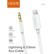 VIDVIE iPhone Compatible Aux Cable Jack Audio Connector Data Sync Cable AL1108 5 Feet 3.5mm Auxiliary Cable (iPhone Audio Link to Car Jack, Headphones & Speakers) (White) Support All iOS Version