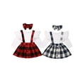 thumbnail image 2 of Dewadbow 3PCS Kid Baby Girl Long Sleeve Lace Tops Plaid Bib Dress Outfit Party Clothes, 2 of 5