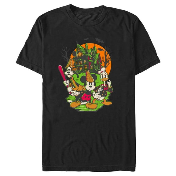 Men's Mickey & Friends Halloween Haunted House Crew Graphic Tee Black 2X Large