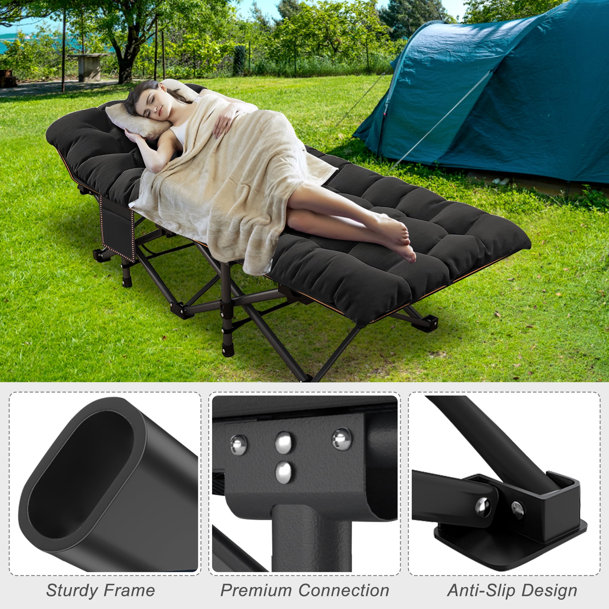 ABORON Oversized XXL Folding Camping Cot for Adults & Kids, 78" L x 32" W x 18" H Large Folding Guest Bed Cots, Sleeping Cot Folding Bed with 2 Sided Mattress & Carry Bag