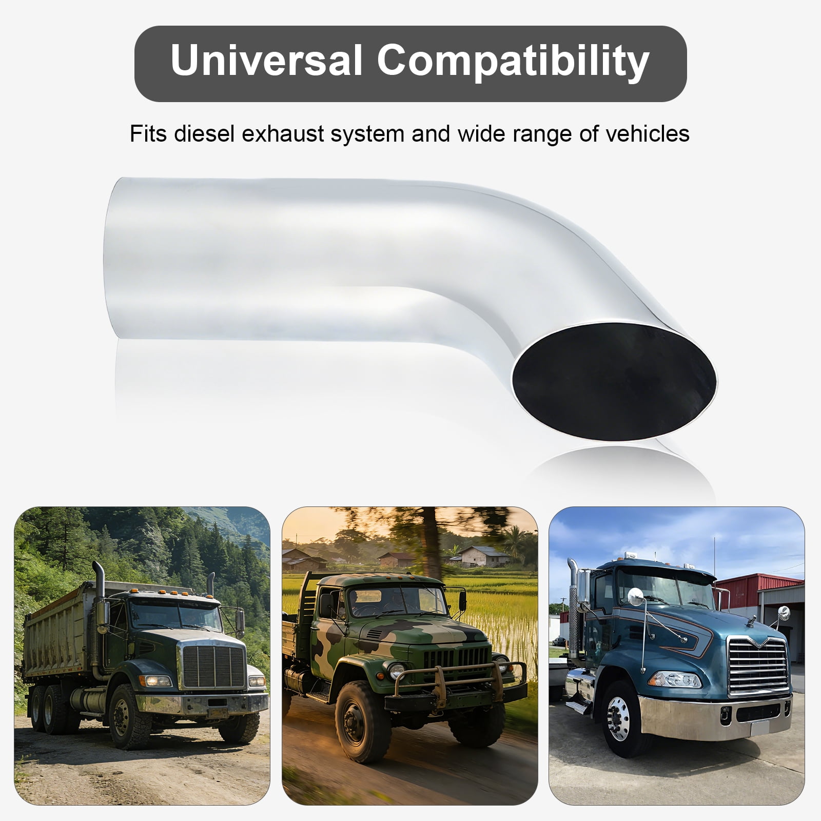 Exhaust Stack Pipe Curved Truck Pipe Heavy-Duty Steel Chrome, 5" OD x 18" Long Exhaust Pipe Truck Pipe
