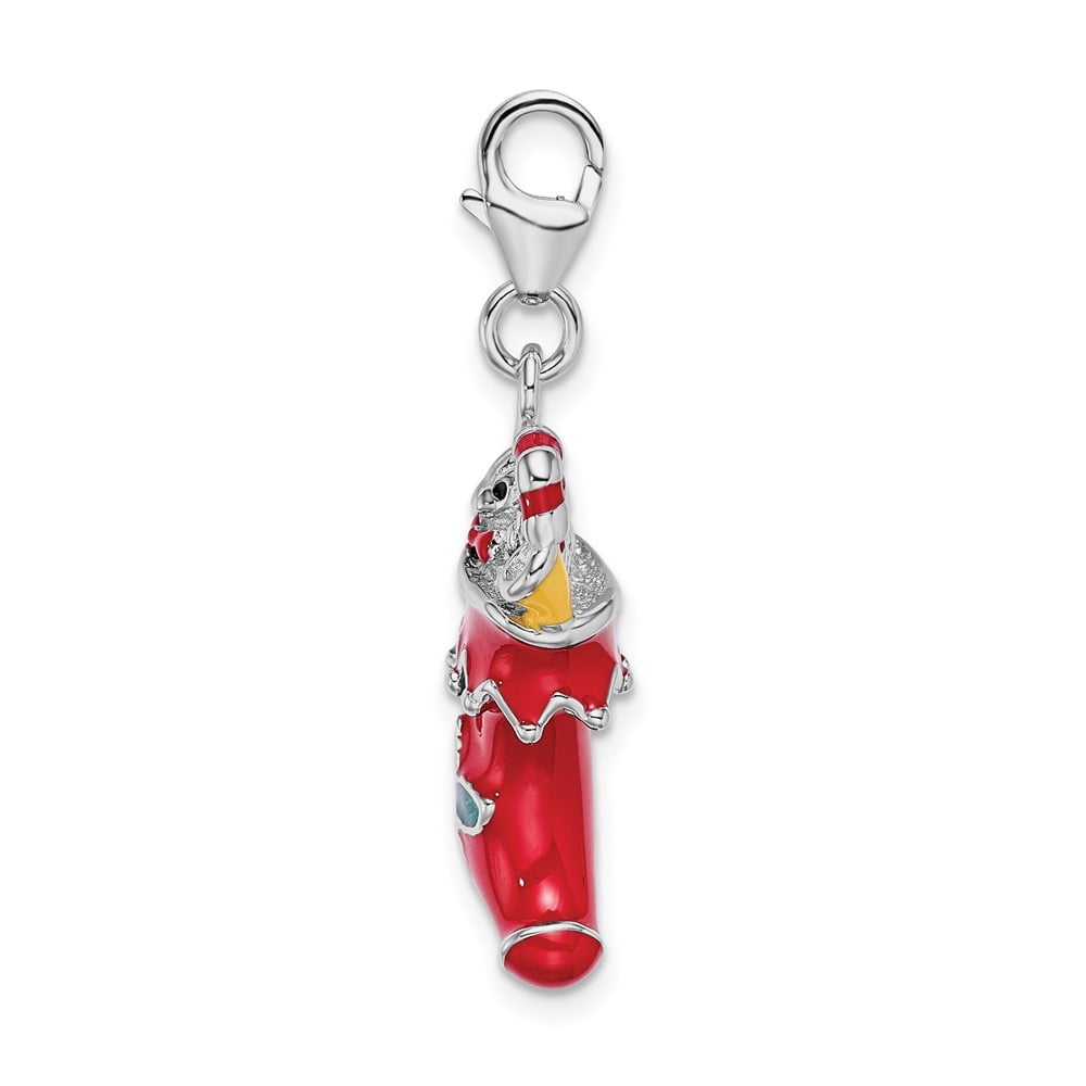Auriga 925 Sterling Silver 3-D Red Enameled Holiday Stocking Charm with Fancy Lobster Clasp
