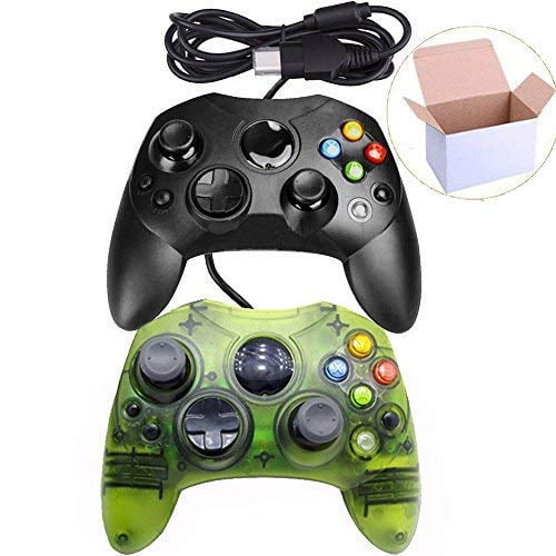 Lot Of 2 Wired Controller S Type Black And Clear Green For Xbox