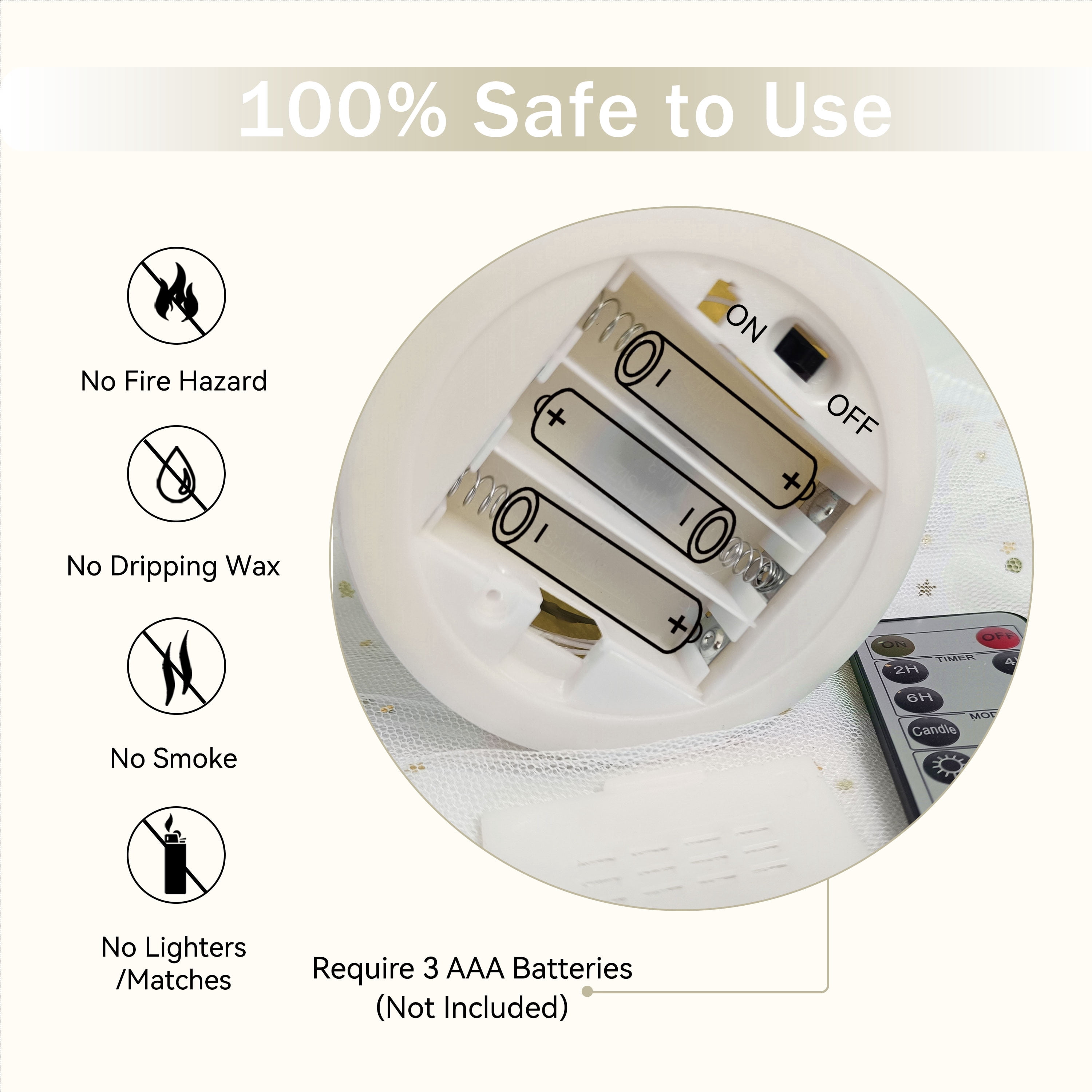 Flameless Candles with 3 Wicks, Battery Operated Candles with Remote Control and Timers, 6 inch Diameter LED Pillar Candles, Real Wax, Ivory