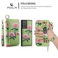 thumbnail image 4 of Multifunctional Wallet Case For Samsung Galaxy Note 20 with RFID Blocking Card Slots,Detachable Purse Soft PU Leather Magnetic Snap Hand Strap Zipper Pocket Cute Flower Case with Carabiners,Green, 4 of 13