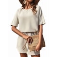 thumbnail image 3 of Pajamas Set for Women Waffle Knit Lounge Set 2 Piece Outfits Loungewear Sweatsuit with Pockets Cream White M, 3 of 9