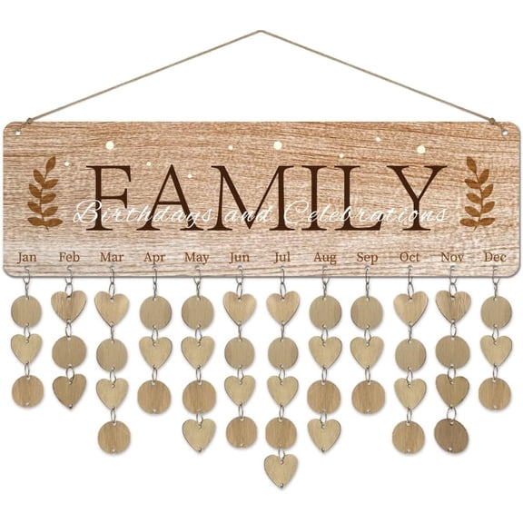1 Pc Wooden Family Birthday Reminder Calendar Board Family Birthdays and Celebrations Calendar Wall Hanging with 100 Tags Birthday Gifts for DIY Father Mother 4.7x15.7inch(12x40cm)