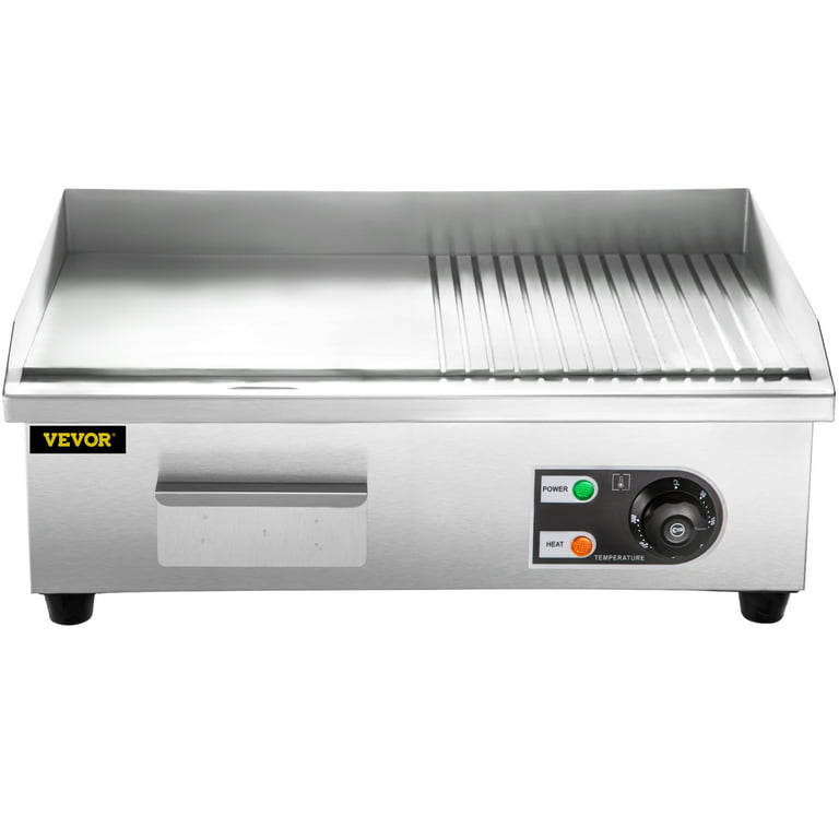 VEVOR 29 in. Commercial Electric Griddle 3000-Watt Countertop Half Grooved and Flat Non-Stick Stainless Steel Grill, Silver