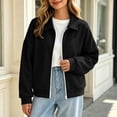 thumbnail image 5 of Edvintorg Cropped Jacket Women Clothing Turndown Collar Long Sleeve Casual Coat Zip up Outerwear Women's Clothing Black S, 5 of 8