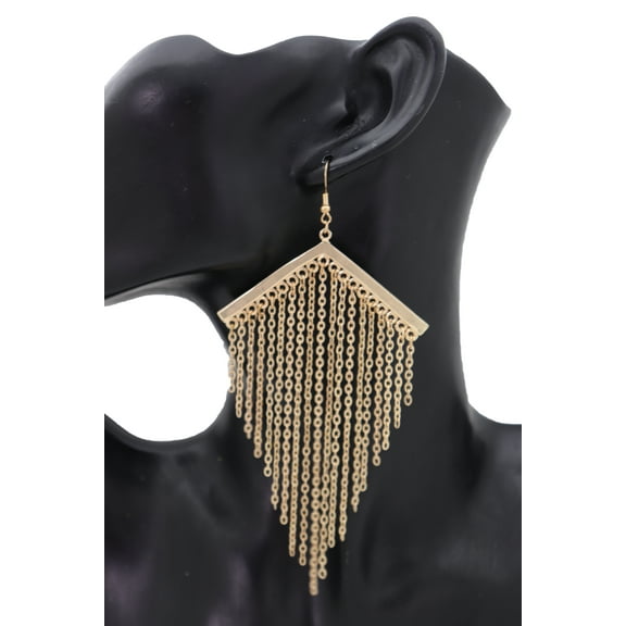 Women Earrings Jewelry Long Gold Metal Chain Fringe Chandelier