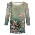 thumbnail image 4 of Mittory 3/4 Sleeve Tops for Women Summer Floral Print Tees Shirts Trendy Ladies Blouses Dressy Casual Clothing, 4 of 5