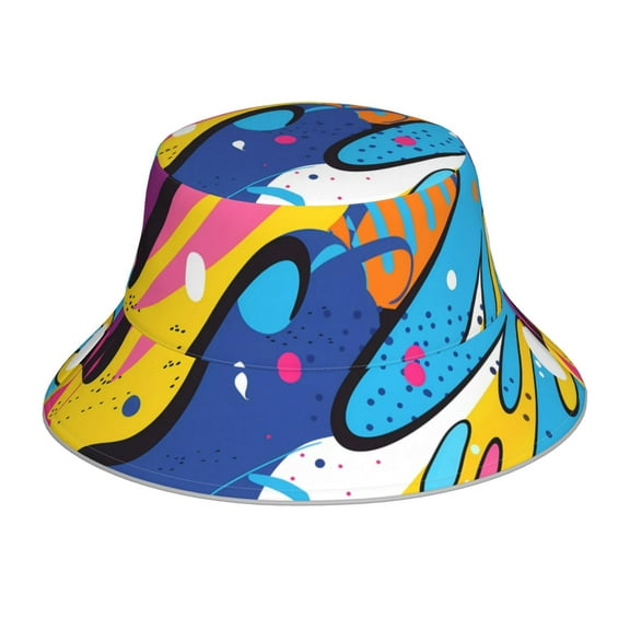 KLL Abstract Color Splash Bucket Hat for Women Men Packable Travel Beach Sun Hat Outdoor Rave Accessories Reflective Fisherman Cap