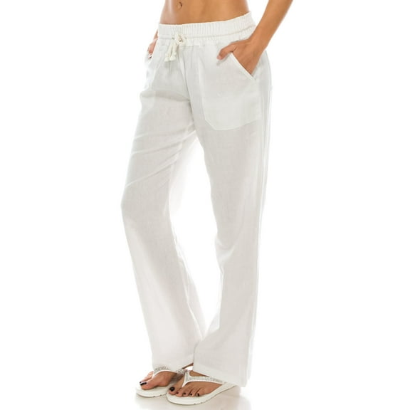 Women's White Beach Palazzo Linen Pants