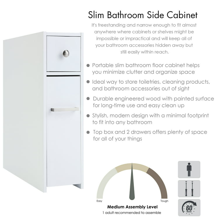 Spirich Slim Bathroom Storage Cabinet, Free Standing Toilet Paper Holder, Bathroom  Cabinet Slide Out Drawer Storage,White - Walmart.com