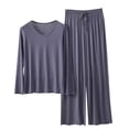 thumbnail image 2 of Fnooota Womens Pajama Sets Long Sleeve, V Neck Soft Casual 2 Piece Sleepwear Sets Gray Size 2XL, 2 of 3
