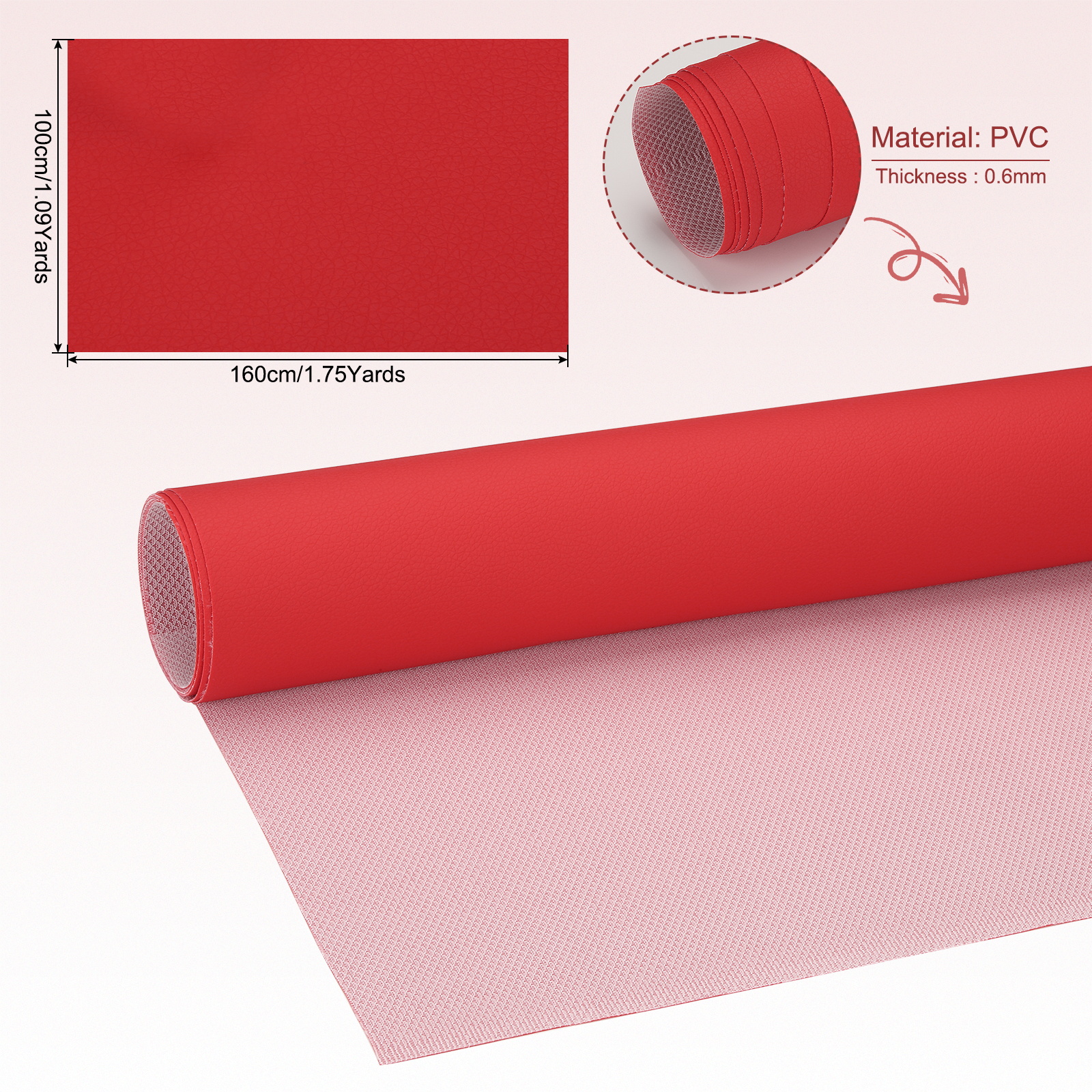 63x39.4in Faux Leather Sheets, Faux Leather Fabric Sheets Vinyl Fabric Synthetic Soft Waterproof for Replacement Upholstery Car, Red