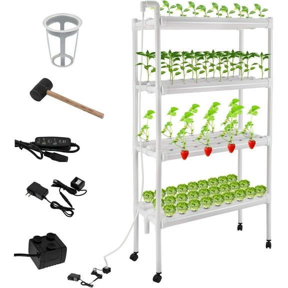 108  Hydroponics Growing System Kit, Smart Hydroponic Tower with Water Pump & Wheels, Indoor Outdoor Herb Garden, PVC-U Pipes Gardening System Grow Kit for Vegetables Fruits