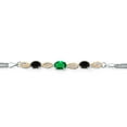thumbnail image 2 of Gem Stone King 925 Silver and 10K Yellow Gold Green Nano Emerald and Black Onyx and White Lab Grown Diamond Bracelet for Women (1.46 Cttw, Gemstone May Birthstone, Oval, Wheat Chain, 6.5 inches), 2 of 5