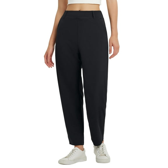 BALEAF Womens Ankle Barrel Pants Stretch Travel Pants Petite Work Pants Casual Slacks with Pockets Black L