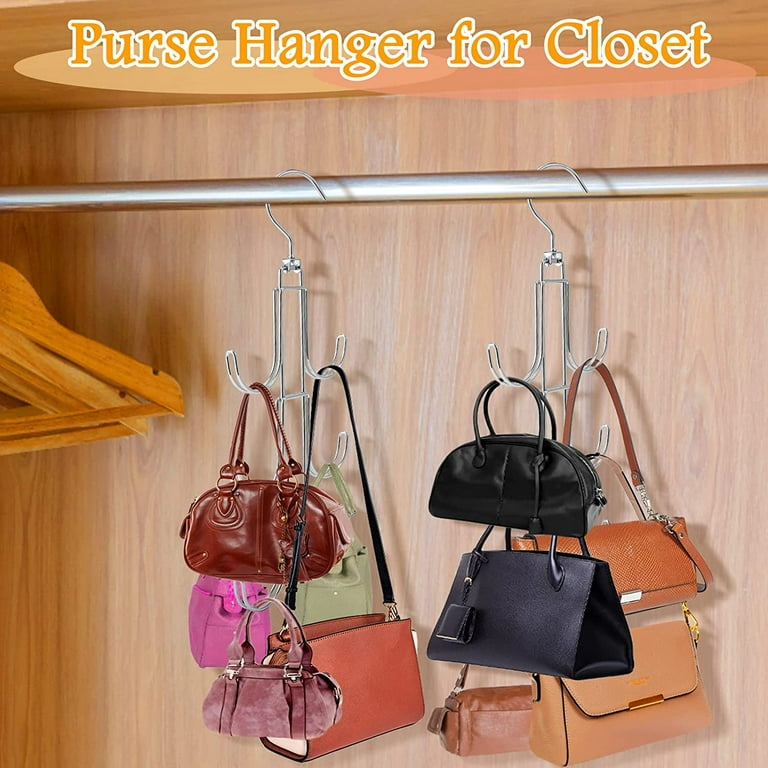 Bomutovy 2 Pack Purse Organizer for Closet Scarf Storage Purse Hanger 360°  Rotating Hanging Purse Holder Purse Rack with 4 Hooks for Bag Tie Belt