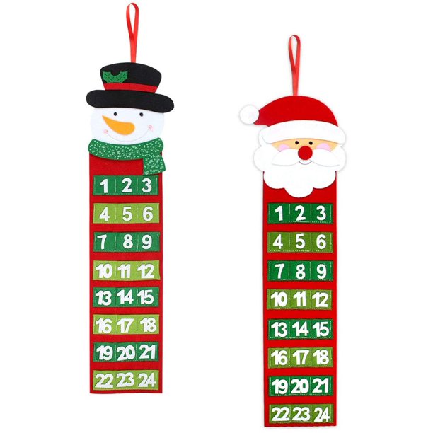 Fieltro Calendario de Adviento de Navidad 2Pcs Muñeco de nieve Calendario de Adviento, Calendario de Adviento de Santa, Calendario de cuenta regresiva de Navidad para decoraciones temáticas de Navidad (Santa y Muñeco de Nieve) oso de fresa Electrónica