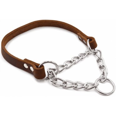 Real Leather Dog Collars - Training Collar Stainless Steel Chain Limited Cinch Collar for Small Medium Large Dogs,XL - head circum less than 26"